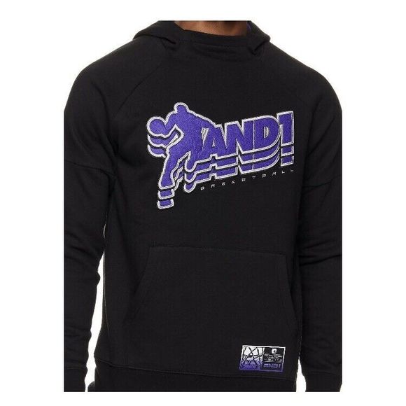 And1 Sweatshirt XL Extra Large Baseline Black Purple Basketball Hoodie Pullover - Picture 2 of 5